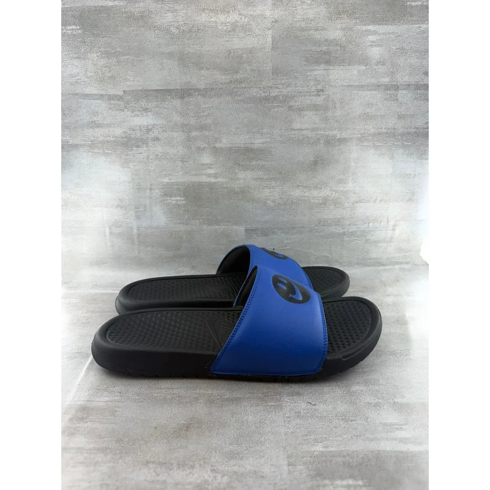 Nike Benassi JDI Slides Blue Black Smiley Face Swoosh 631261-018 Men Sz 10